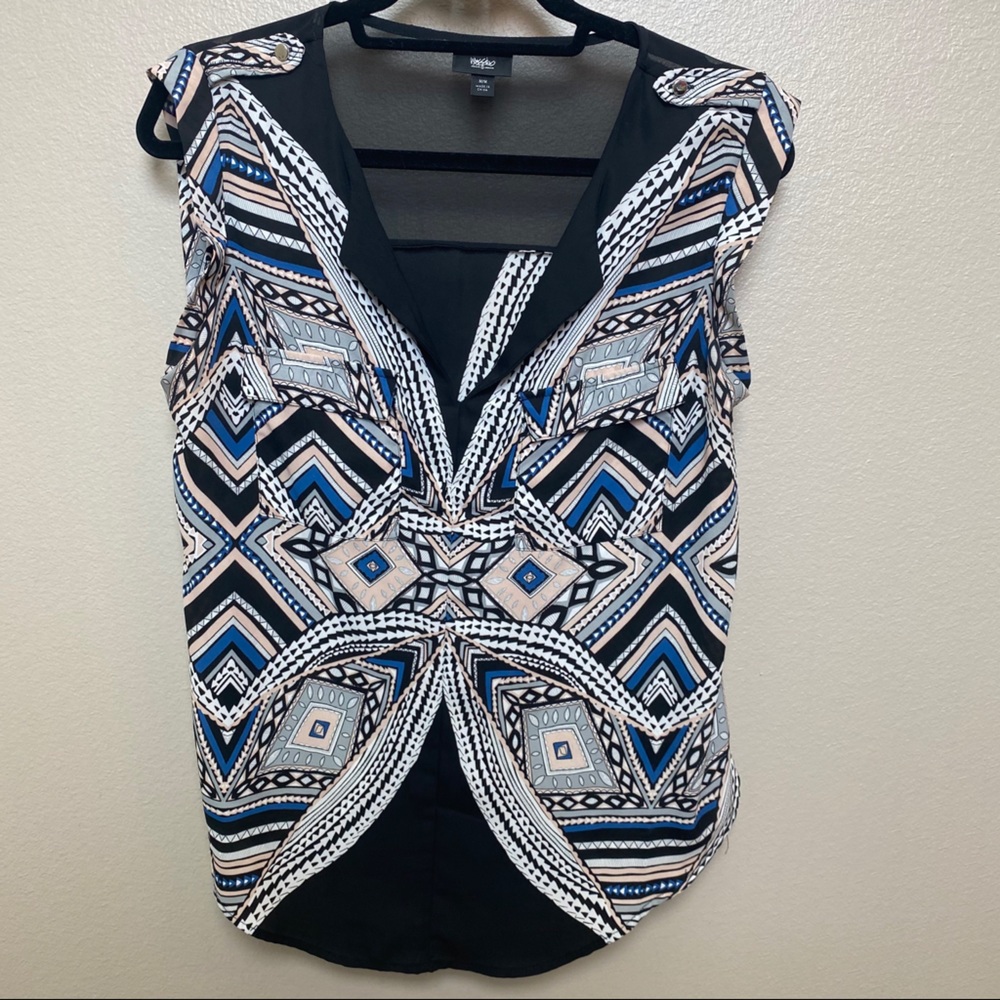 Mossimo Aztec Sleeveless Blouse Blue, Black, Cream